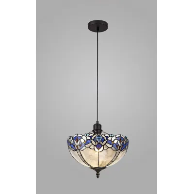 Ardingly 1 Light Uplighter Pendant E27 With 30cm Tiffany Shade, Blue Clear Crystal Black