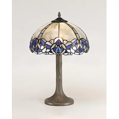Ardingly 1 Light Tree Like Table Lamp E27 With 30cm Tiffany Shade, Blue Clear Crystal Aged Antique Brass