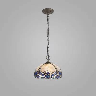 Blue Antique Brass 3 Light Downlight Pendant Tiffany Shade