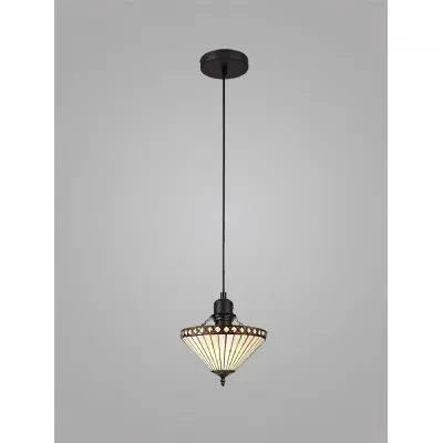 Rayleigh 1 Light Uplighter Pendant E27 With 30cm Tiffany Shade, Amber Cream Crystal Black