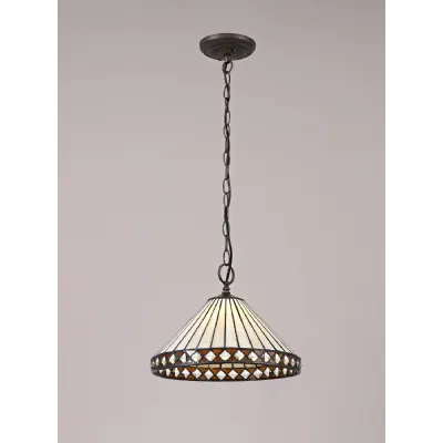 Rayleigh 1 Light Downlighter Pendant E27 With 30cm Tiffany Shade, Amber Cream Crystal Aged Antique Brass