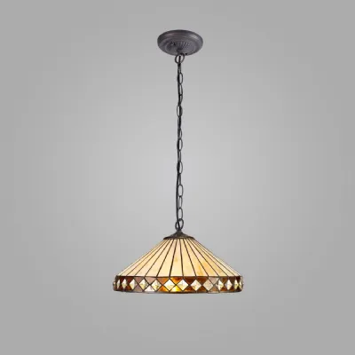 Rayleigh 1 Light Downlighter Pendant E27 With 40cm Tiffany Shade, Amber Cream Crystal Aged Antique Brass