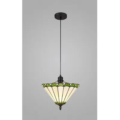 Ware 1 Light Uplighter Pendant E27 With 30cm Tiffany Shade, Green Cream Crystal Black