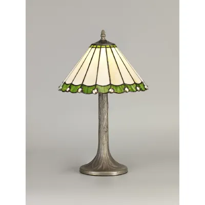 Ware 1 Light Tree Like Table Lamp E27 With 30cm Tiffany Shade, Green Cream Crystal Aged Antique Brass