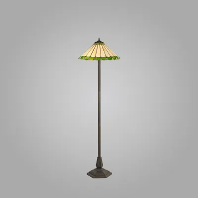 Ware 2 Light Octagonal Floor Lamp E27 With 40cm Tiffany Shade, Green Cream Crystal Aged Antique Brass