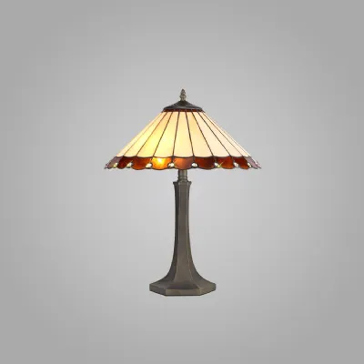Ware 2 Light Octagonal Table Lamp E27 With 40cm Tiffany Shade, Amber Cream Crystal Aged Antique Brass