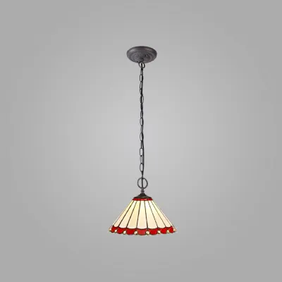 Ware 2 Light Downlighter Pendant E27 With 30cm Tiffany Shade, Red Cream Crystal Aged Antique Brass