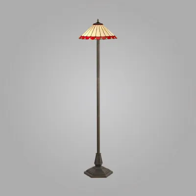 Ware 2 Light Octagonal Floor Lamp E27 With 40cm Tiffany Shade, Red Cream Crystal Aged Antique Brass