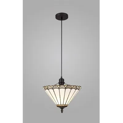 Ware 1 Light Uplighter Pendant E27 With 30cm Tiffany Shade, Grey Cream Crystal Black