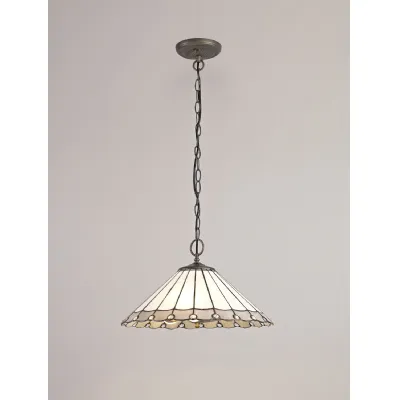 Ware 3 Light Downlighter Pendant E27 With 40cm Tiffany Shade, Grey Cream Crystal Aged Antique Brass