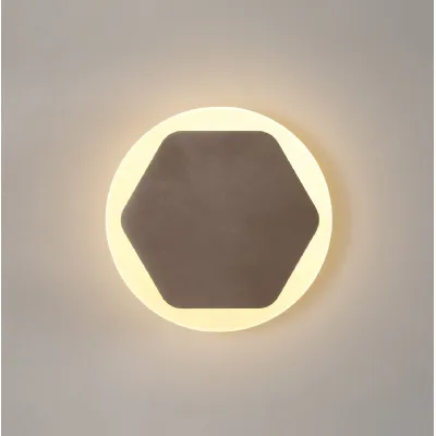 Edgware Magnetic Base Wall Lamp, 12W LED 3000K 498lm, 15cm Horizontal Hexagonal 19cm Round Centre, Coffee Acrylic Frosted Diffuser