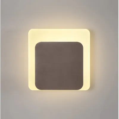 Edgware Magnetic Base Wall Lamp, 12W LED 3000K 498lm, 15 19cm Square Bottom Offset, Coffee Acrylic Frosted Diffuser
