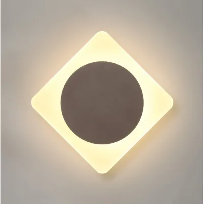 Edgware Magnetic Base Wall Lamp, 12W LED 3000K 498lm, 15cm Round 19cm Diamond Centre, Coffee Acrylic Frosted Diffuser