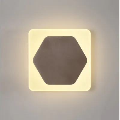 Edgware Magnetic Base Wall Lamp, 12W LED 3000K 498lm, 15cm Horizontal Hexagonal 19cm Square Centre, Coffee Acrylic Frosted Diffuser