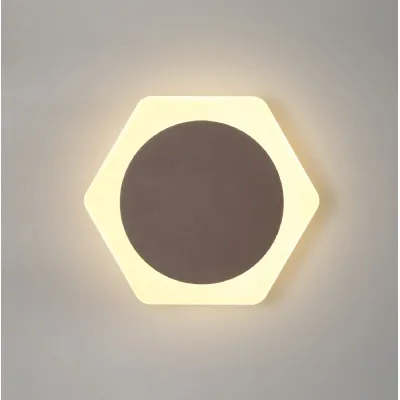 Edgware Magnetic Base Wall Lamp, 12W LED 3000K 498lm, 15cm Round 19cm Horizontal Hexagonal Centre, Coffee Acrylic Frosted Diffuser