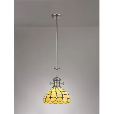 Stratford 1 Light Pendant E27 With 30cm Tiffany Shade, Polished Nickel Beige Clear Crystal