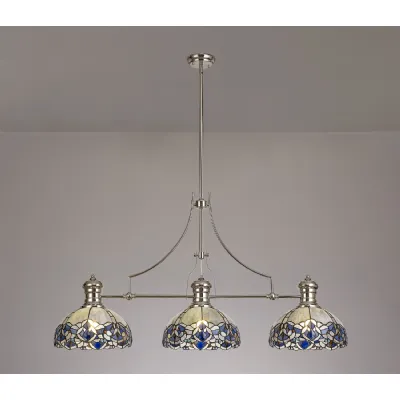 Nickel and Blue 3 Light E27 Linear Pendant Tiffany Shades