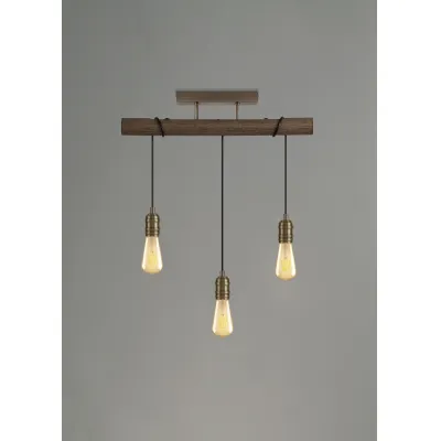 Sheerness Flush Ceiling, 3 x E27, Medium Oak Antique Brass