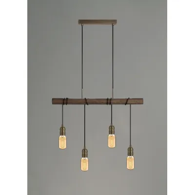 Sheerness Pendant, 4 x E27, Medium Oak Antique Brass