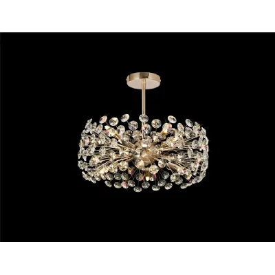 French Gold 8 Light Semi Flush Pendant K9 Crystal Shade