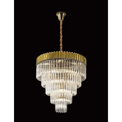 Brass Clear 80cm 19 Light E14 5 Tier Sculpted Glass Pendant