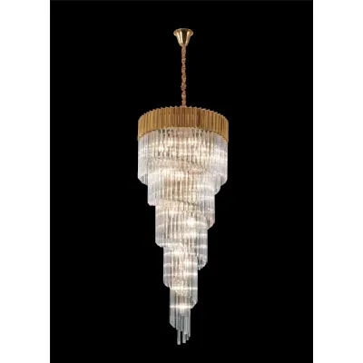 Aldershot 70cm Pendant Round 5 Layer Spiral 23 Light E14, Brass Clear Sculpted Glass, Item Weight: 56.2kg
