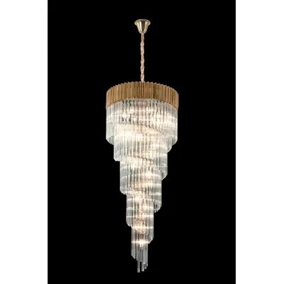 Brass Clear 90cm 31 Light E14 7 Tier Sculpted Glass Pendant