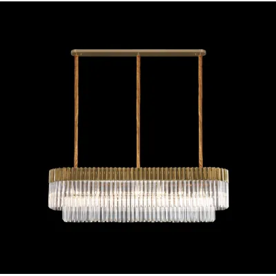 Aldershot 150 x 40cm Pendant Rectangle 7 Light E14, Brass Clear Sculpted Glass, Item Weight: 28kg