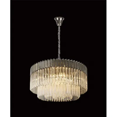 Aldershot 80cm Pendant Round 12 Light E14, Polished Nickel Clear Sculpted Glass, Item Weight: 25.4kg
