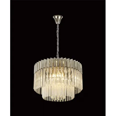 Aldershot 60cm Pendant Round 8 Light E14, Polished Nickel Clear Sculpted Glass Item Weight: 17.3kg