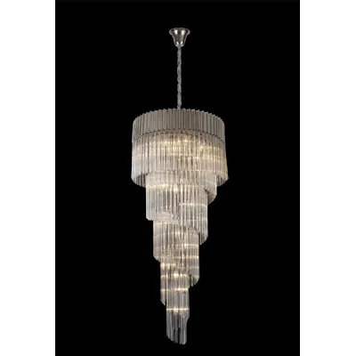 Aldershot 70cm Pendant Round 5 Layer Spiral 23 Light E14, Polished Nickel Clear Sculpted Glass, Item Weight: 56.2kg
