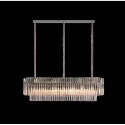 Aldershot 150 x 40cm Pendant Rectangle 7 Light E14, Polished Nickel Clear Sculpted Glass, Item Weight: 28kg