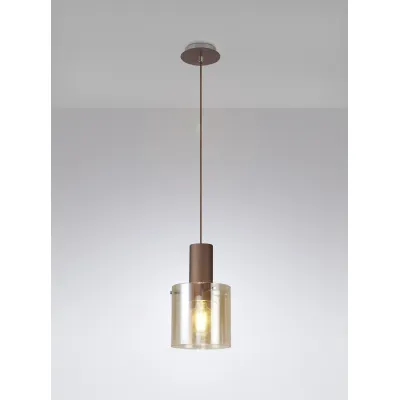 Islington Single Pendant, 1 Light Adjustable E27, Mocha Amber Glass