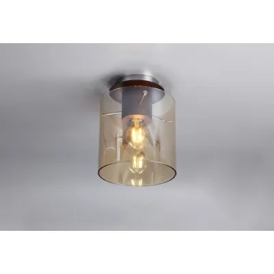 Islington Round Ceiling Flush, 1 Light Flush Fitting E27, Mocha Amber Glass