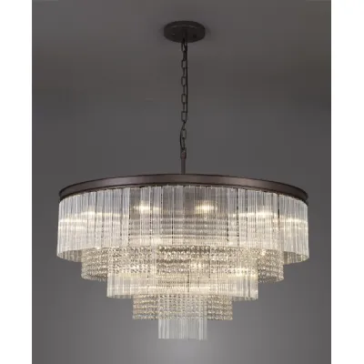 Greenwich Large 3 Tier Round Pendant, 27 Light E14, Brown Oxide, Item Weight: 28.6kg