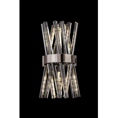 Dalston 2 Light E14, Wall Light E14, Polished Nickel Smoke Glass