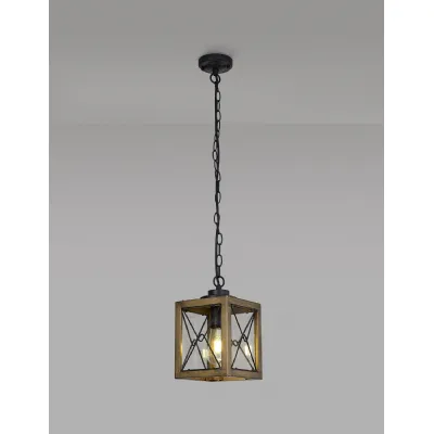 Liss Pendant, 1 x E27, Wood Effect And Black Clear Glass, IP54, 2yrs Warranty