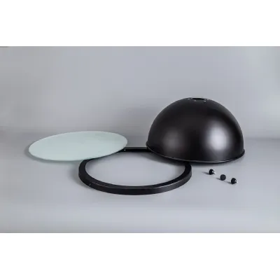 Sandy Round 31cm Matt Black Metal Shade (A), With Frosted Glass Diffuser And Trim