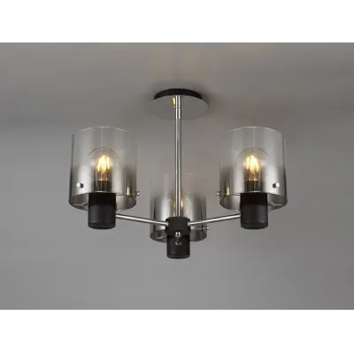 Islington Semi Flush Light, 3 x E27, Black Smoke Fade Glass