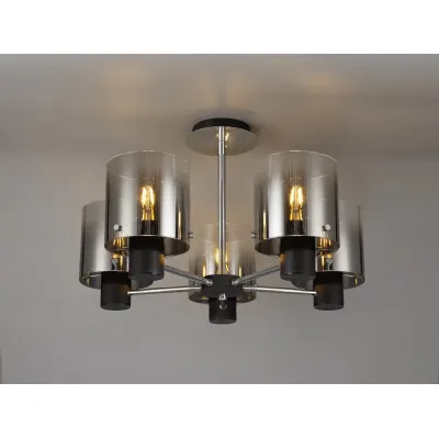 Islington Semi Flush Light, 5 x E27, Black Smoke Fade Glass
