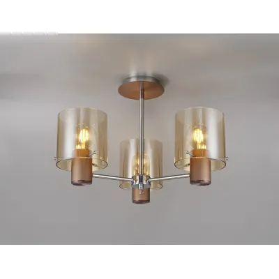 Islington Semi Flush Light, 3 x E27, Mocha Amber Glass