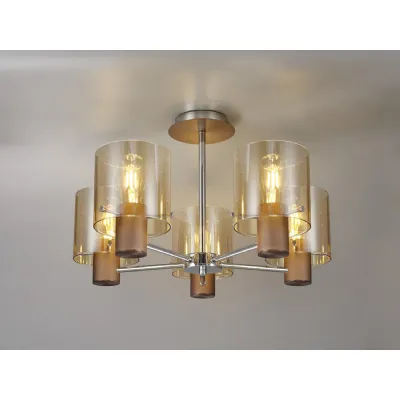 Islington Semi Flush Light, 5 x E27, Mocha Amber Glass