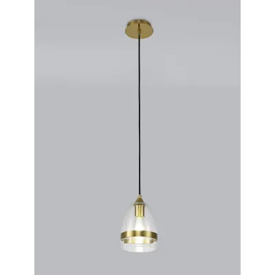 Salisbury Pendant 15cm Cone, 1 x E27 (Max 20W), Aged Brass And Clear