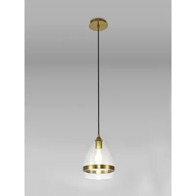 Salisbury Pendant 20cm Cone, 1 x E27 (Max 20W), Aged Brass And Clear