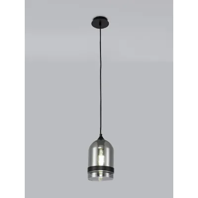 Salisbury Pendant 15cm Dome, 1 x E27 (Max 20W), Matt Black And Smoke Plated