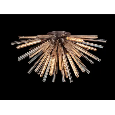 Dalston 8 Light E27, Semi Flush Brown Oxide Champagne Gold Glass