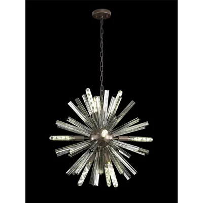 Dalston 10 Light E14, Round Pendant Brown Oxide Smoke Glass