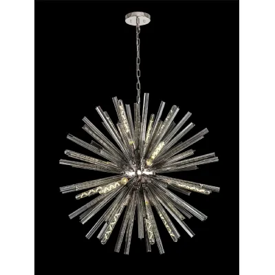 Dalston 16 Light E27, Round Pendant Polished Nickel Smoke Glass