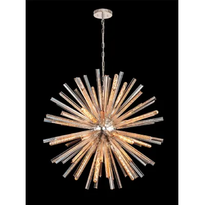 Dalston 16 Light E27, Round Pendant Polished Nickel Champagne Gold Glass