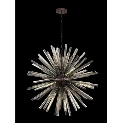 Dalston 16 Light E27, Round Pendant Brown Oxide Smoke Glass